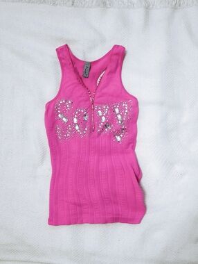 Anabel Pink Embellished Ribbed Tank Top